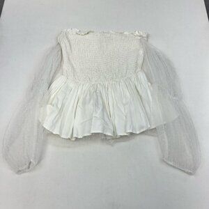 Andree By Unit Top Women's M Ivory Cold Shoulder Long Sleeve Smocked Tulle Rayon
